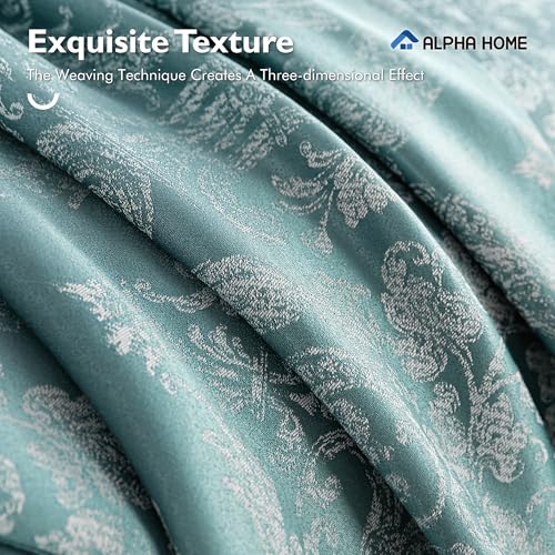 ALPHA HOME King Size Jacquard Bedding Comforter Set - All Season Luxurious Elegance with Cushion (1 Comforter, 2 Pillow Shams, 2 Euro Shams) - color: Jade Green, size: King