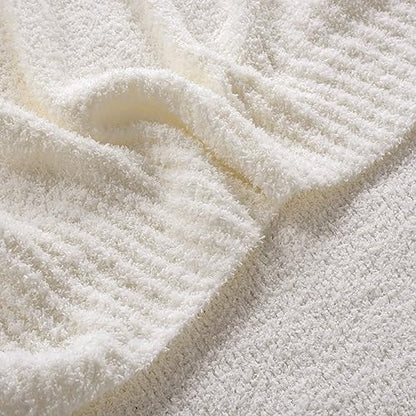 JOOJA Cream White Fuzzy Knitted Blanket, Soft Lightweight Plush Queen Size for Bed, Cozy Nights (90x90) - color: Cream, size: 90x90
