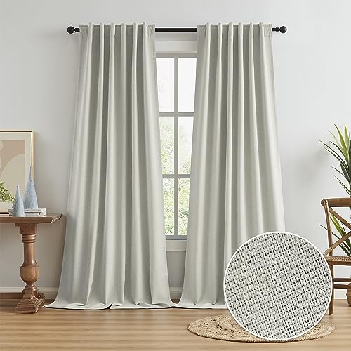 KEQIAOSUOCAI Full Shading Linen Curtains Greyish Beige 126 Inches Long Back Tab Track System 100% Blackout Thermal Insulated Total Darkness Drapes for Patio Living Room 50 x 126, 2 Panels - color: Greyish Beige, size: 50"W x 126"L (Pack of 2)