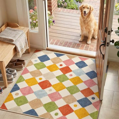 jinchan 4x4 Square Rug Washable Kids Rug Colorful Checkered Play Mat - color: Diamond Circus, size: 4' x 4' (Square)