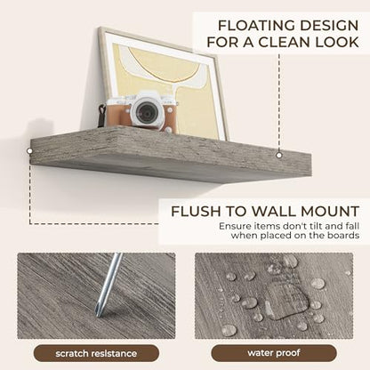 RICHFOCUS Bathroom Floating Shelves for Wall 2Pack|Grey|20" L - color: Grey, size: 20"L x 8"D, Set of 2