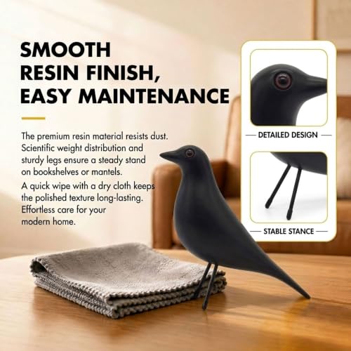 Mid Century Modern Bird Figurine, Resin Shelf Decor Accent - color: Black