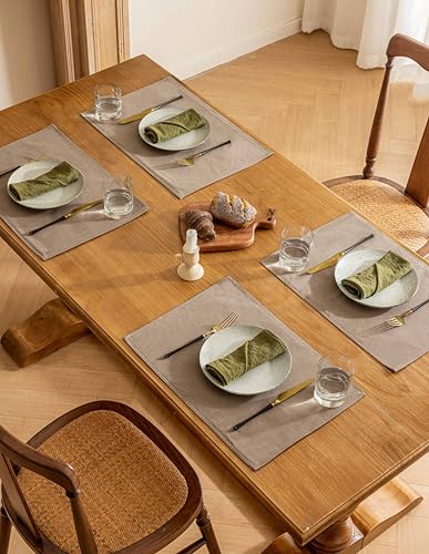 Farmhouse Linen Dining Table Mats Set of 4 Boho Farmhouse Plate Coasters Fabric Indoor Placemats Heat Resistant Washable 12x18 Inch - color: Khaki, size: Set of 4