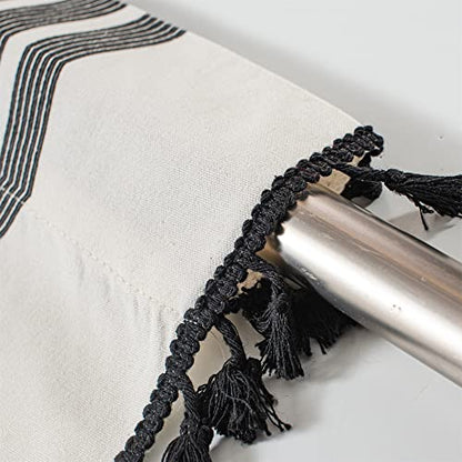 RYNGHIPY Boho Window Valance Cotton Linen Curtain Tiers Farmhouse Window Curtain Topper for Kitchen Living Room Bedroom 55 x 36 Inches Length - color: Cream Black, size: 55"W x 36"L (Pack of 1)