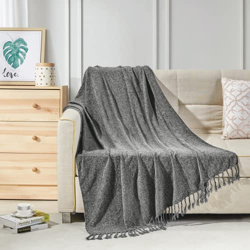 BOURINA Chenille Throw Blanket Knitted Outdoor Blanket,50x60Inch Dark Grey - color: Dark Grey, size: 50"×60"