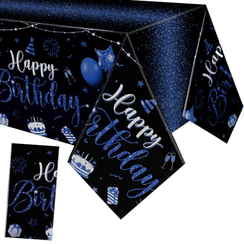 Tudomro 3 Pcs Plastic Happy Birthday Party Tablecloths,Black Blue - color: Black Blue