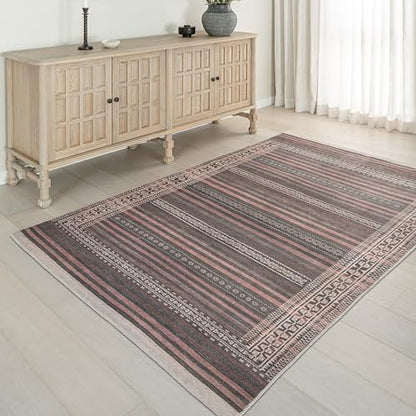 Vibe Stripe 5' x 8' Rust Red & Clay Area Rug - Persian-inspired design - size: 5' x 8' (Rectangular)