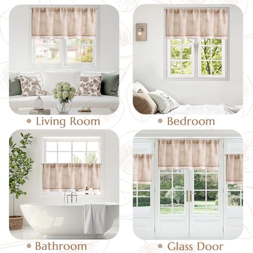 jinchan Linen Valance Curtain Beige Sheer Leaf Embroidered 18 Inch 1 Panel - color: Leaf Beige