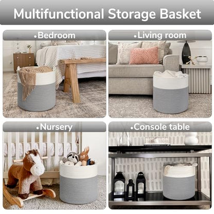 Goodpick Woven Rope Blanket Basket Living Room, 40L, Grey - color: Grey, size: 15 × 14.2 inches
