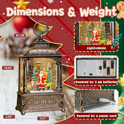 SUNFACE Christmas Snow Globe Lantern, Santa Reindeer Squirrel Tree Light Up Musical Snow Globes with 6H Timer, 3 AA Battery & USB Powered, Glitter Globe for Indoor for Kids Women Adults - color: Santa Claus Animals 104