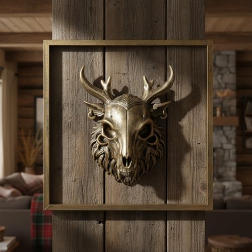 JJALIGHTS Exquisite Resin Animal Head Wall Sculpture (Gift Metal Frame) - Imitation Copper Vintage Decor for Living Room, Bedroom & Office | Decorative Wall Hanging Art (Wendigo) - color: Bronze Wendigo