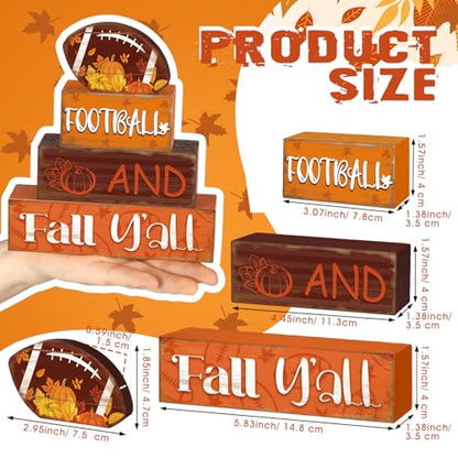 4 Pcs Fall Football Table Decor Football Wooden Blocks Signs with Sayings - style: Football