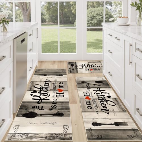 Non Slip Kitchen Mats for Floor Washable Kitchen Rugs 3 Piece,Graphite Grey - color: Heart-graphite Grey, size: 20"x32"+20"x48"+20"x59"