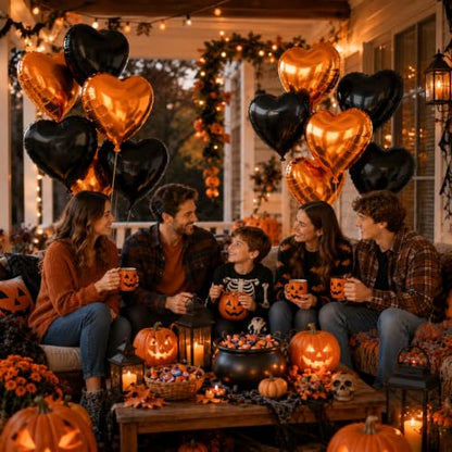 Black Orange Heart Balloons,12Pcs 18Inch Heart Shaped Balloons - color: Black Orange