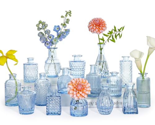 SUPMIND 16P Blue Glass Bud Vases, Small Flower Vases for Table Centerpieces - color: Blue