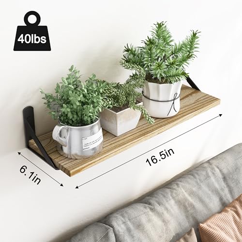 YGEOMER 16.5 Inch Floating Wall Shelves, Light Carbonized Brown, Set of 6 - color: Rustic Brown, size: 16.5 x 6.1 x 0.59 inches