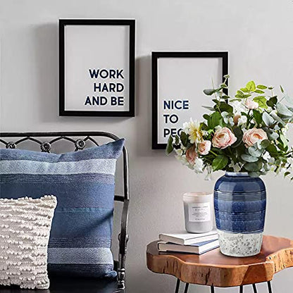 Decorative Ceramic Vases for Home Decor Two Tone Boho Flower Vase for Table Centerpieces Big Blue Pottery Vase Table Flowers Decor Vase Living Room Shelf Fireplace - style: Rustic Blue