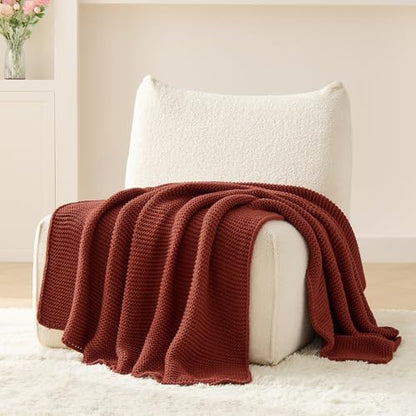 Rust Throw Blanket, Garter Knit, 50" x 60", Rustic Brick Red - color: Rust, size: 50"x60"