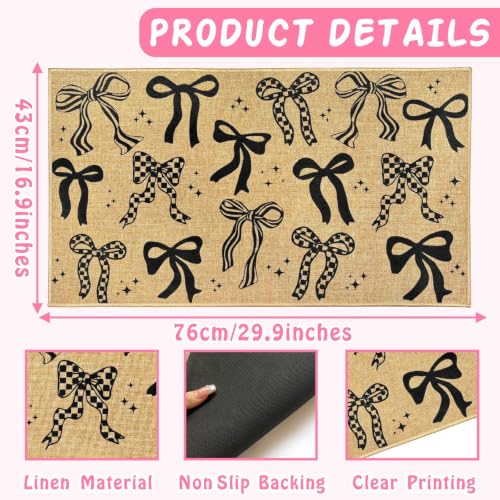 Black Bow Mat for Front Door Entrance Welcome Floor Mats Girls Mat 17"x30" - color: Black Bows