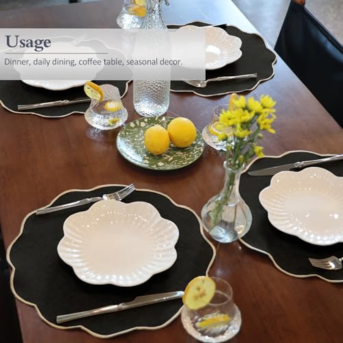 AHHFSMEI Round Scalloped Placemats Set of 6 15 Inch Faux Linen - color: Black
