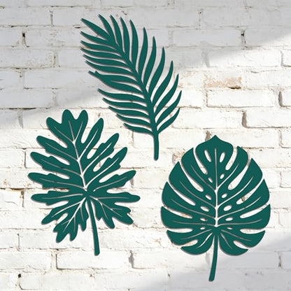 Rajukit Set of 3 Green Tropical Leaf Metal Wall Art – Monstera Leaf Decor, Boho & Leaves Wall Decor for Living Room & Bathroom(7.9" × 10.2",7.7" × 10.2",7.1" × 10.2")