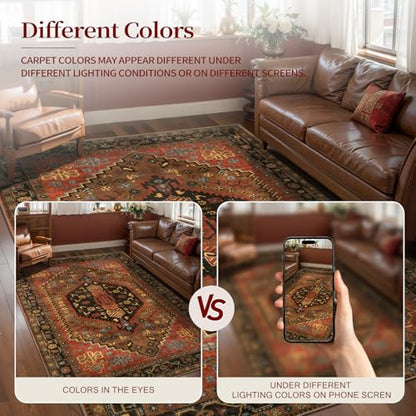 Ciicool 2x3ft Small Area Rug,Washable Boho Thin Mat for Entryway Kitchen - color: Red/Gold, size: 2' X 3' (Rectangular)