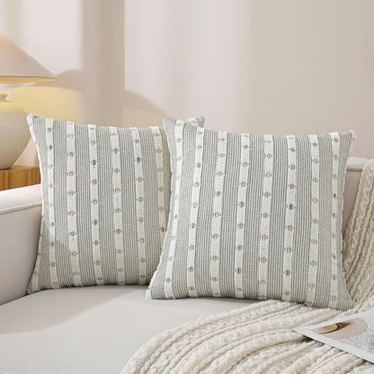 Boho Chenille Striped Tufted Boho Pillow Covers 24x24 Set of 2, Black - color: Black, size: 24" x 24" (Pack of 2)