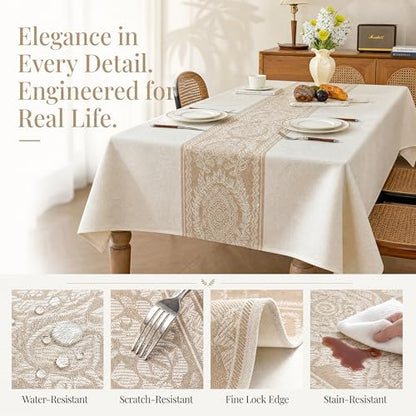 Nordic Beige Linen Tablecloth, Heavy-Duty Rectangle Cover - color: Beige Hh, size: 55"x86"fits 6-8 seats (table length 62"-68")
