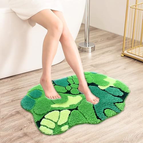 UKELER Cute Moss Bathroom Rugs Shaggy Washable Green Moss Bath Mat for Bathroom Non Slip Absorbent Bath Rugs for Shower, Tub, Sink, Toilet, Entry Way, 31''×20'' - color: Green Moss Rug 1
