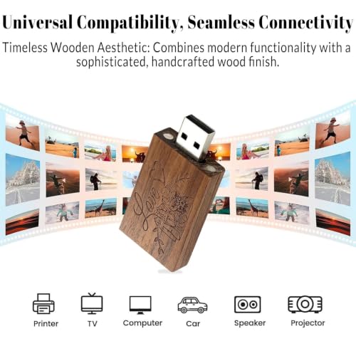 Wood USB Flash Drive 32GB USB3.0 Wedding Flash Drive with Tiny Box - color: Walnut(WED Block USB+box-S), size: 32GB-3.0