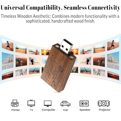 Wood USB Flash Drive 32GB USB3.0 Wedding Flash Drive with Tiny Box - color: Walnut(WED Block USB+box-S), size: 32GB-3.0