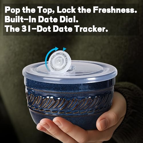 Artena Meal Prep Containers 22 OZ, 4 Pack Snack Containers, Reusable Food Storage Containers With Lids For Soup Yogurt Oatmeal Lunch Breakfast, Ceramic Cereal Bowls (Blue, Willow Leaf) - size: 5.15 inch (Willow Leaf, Blue)