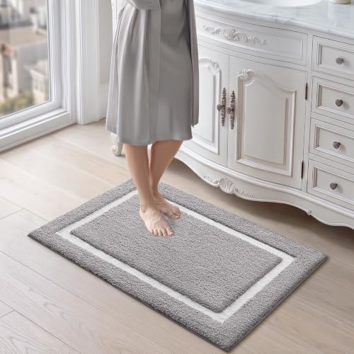 LUMI Bathroom Rug, Non Slip Absorbent Bath Mat, Light Grey, 20"x32" - color: Light Grey, size: 20"x32"