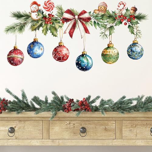 Merry Christmas Wall Decals Hanging Xmas Ball Wall Stickers Window Decor