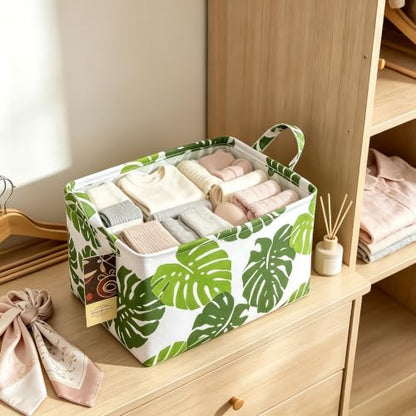 Rectangle Foldable Storage Basket Handles For Home, Leaf - color: Leaf