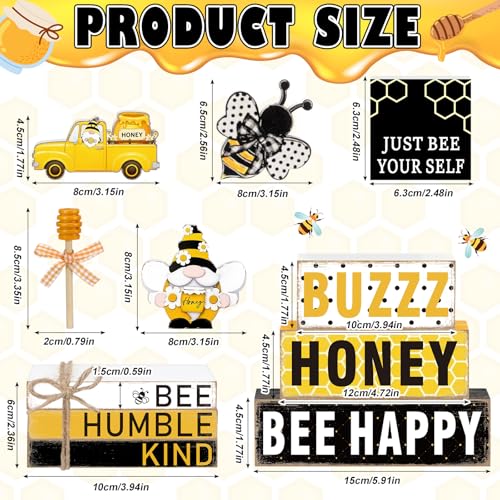 11 Pcs Bee Table Decorations Bee Tiered Tray Decorations Set Gnome Stack Signs Honey Farmhouse Rustic Wooden Table Centerpieces for Home Party - style: Bee