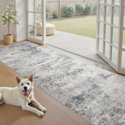 DMOYEST 3x10 Washable Runner Rug for Hallway Abstract Soft Carpet Runner - color: Grey Blue, size: 3' x 10' (Runner)