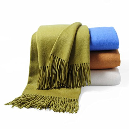 CUDDLE DREAMS Premium Cashmere Throw Blanket with Fringe (Bamboo Green) - color: Bamboo Green