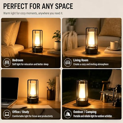 Rechargeable Crystal Table Lamp, 3-Color Touch LED, Black - color: Black