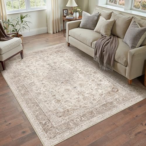 PureCozy 4x6 Washable Small Area Rug Beige Vintage Traditional Oriental - color: Antique | Beige, size: 4' x 6' (Rectangular)