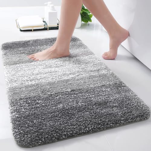 Arotive Microfiber Bathroom Rugs, Shaggy Soft Absorbent Bath Rug, 30x17 - color: Grey, size: 30" X 17"