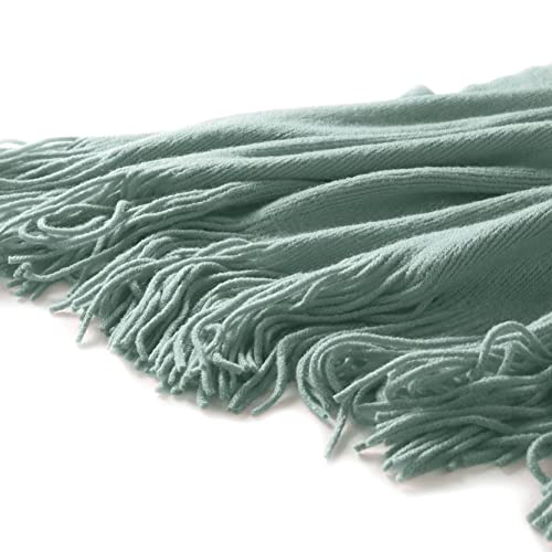 Homiest Sage Green Knitted Throw Blanket with Fringe, 50x60 Inch - color: Sage Green, size: 50" x 60"