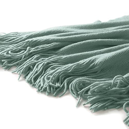 Homiest Sage Green Knitted Throw Blanket with Fringe, 50x60 Inch - color: Sage Green, size: 50" x 60"