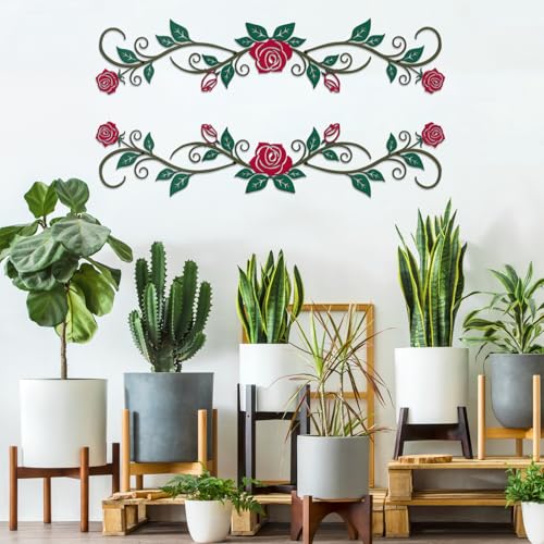 DUOOLN large Metal Rose Flower Wall Decor Art, Decorative Bathroom Signs - color: Rose Scroll-Red