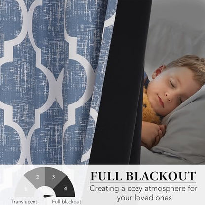 Beauoop Moroccan 100% Blackout Curtains Bedroom Blue 50x63 2 Panels - color: Rod Pocket | Blue, size: 50"W x 63"L (Pack of 2)