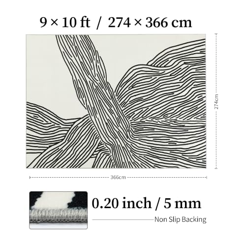 YIHOUSE 9×12 Ft Washable Rug, Black and White Abstract Area Rug for Bedroom, Living Room, Dining Room, Office, Playroom, Nursery, Ultra Thin Nonslip Modern Large Rugs Soft Contemporary Striped Rugs - color: Modern Lines Beige, size: 9' x 12' (Rectangular)