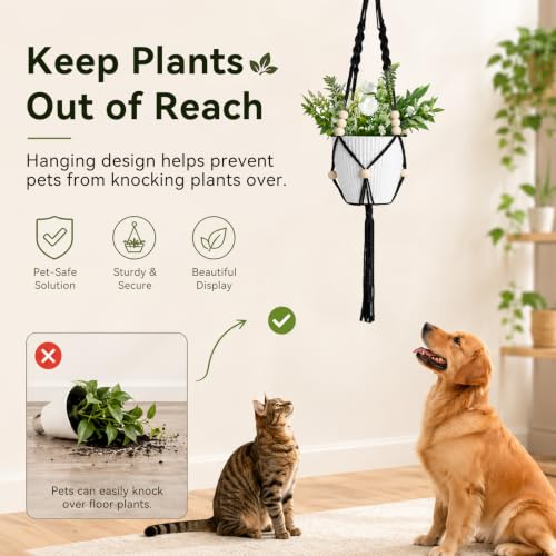 Artilady Macrame Hanging Planters for Indoor Plants, Adjust Plant Hanger - color: Black E