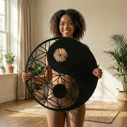 DEKADRON Metal Yin Yang Wall Art, Interior Decoration, Wall Hangings, Sacred Zen Decor, Geometric Metal Wall Decoration (35" W x 35" H / 90x90 cm) - size: 35"L x 35"W