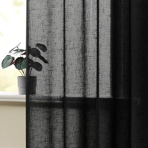 Gibelle Black Boho Bedroom Curtains 84 Inch Length, Farmhouse Linen Curtains for Living Room, Bohemian Country Window Curtain Panels Tassel Draperies, 56’’W x 84’’L - color: Black, size: 56"W x 84"L (Pack of 1)