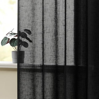 Gibelle Black Boho Bedroom Curtains 84 Inch Length, Farmhouse Linen Curtains for Living Room, Bohemian Country Window Curtain Panels Tassel Draperies, 56’’W x 84’’L - color: Black, size: 56"W x 84"L (Pack of 1)
